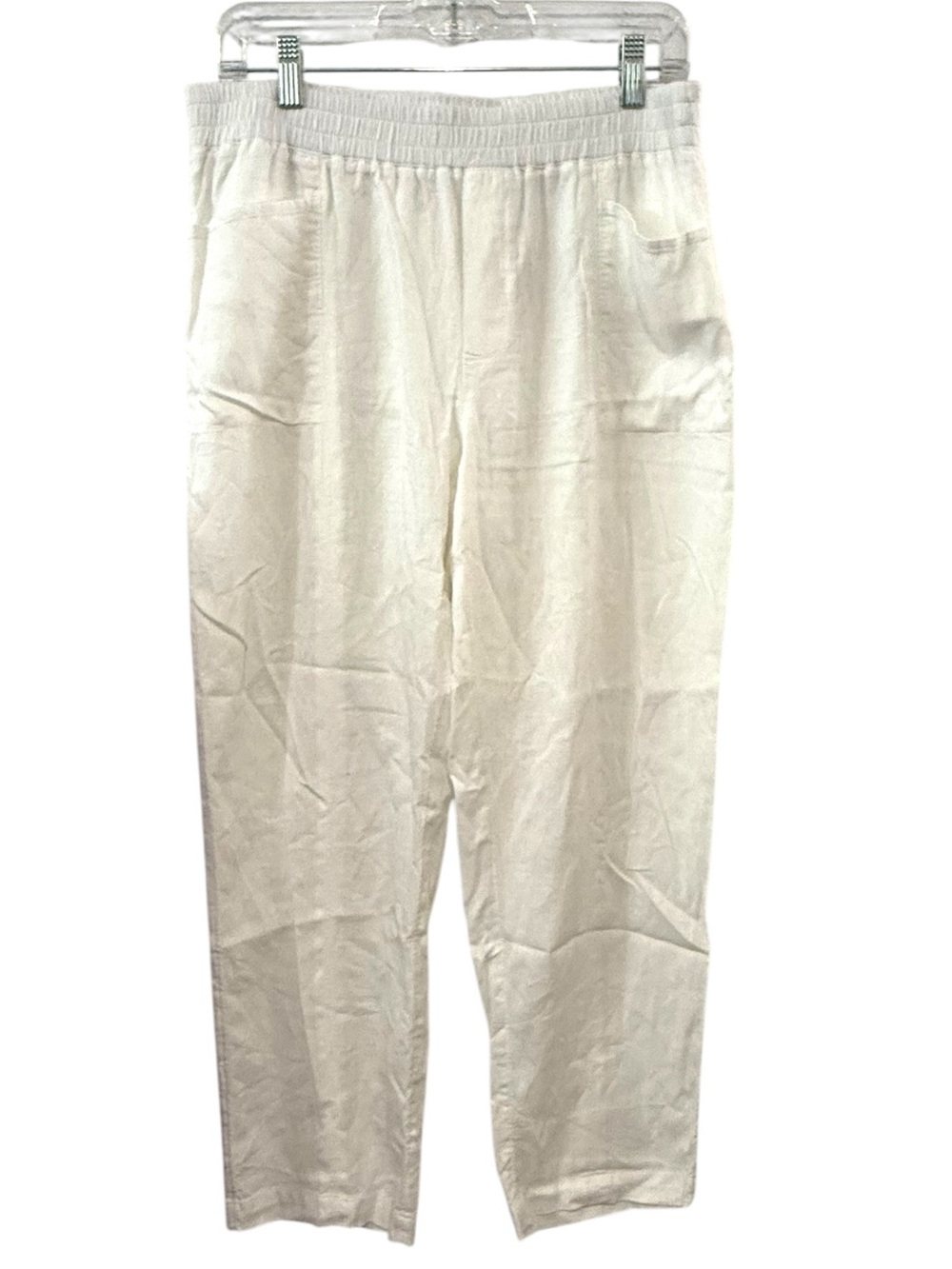 Caslon Medium White Linen Blend Wide Leg Crop Pants Elastic Waist